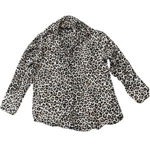 Zara Cheetah Leopard Print Satin Button Down Blouse Top Size Small